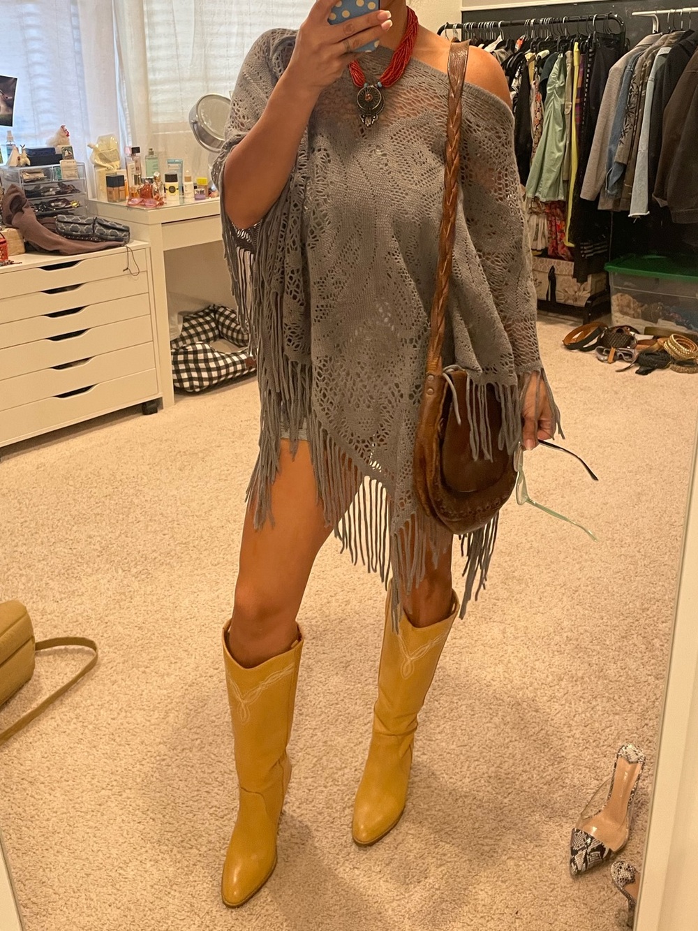 Tickled Pink fringe poncho one size